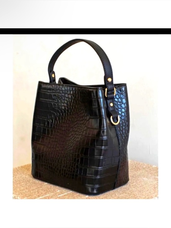 Aota Handbags - AOTA Elena Vegan Black Faux Croc Embossed Bucket Crossbody Bag